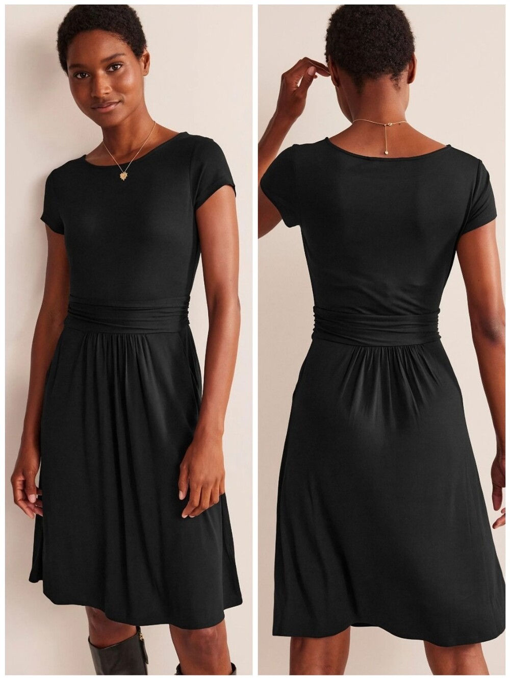 Boden Black Jersey Amalie Short Sleeve Dress, 10P